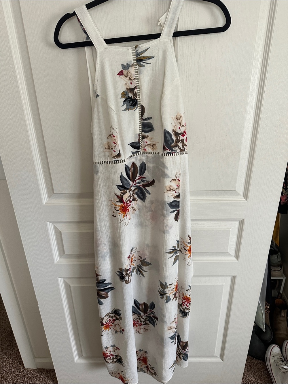 White Floral Halter Maxi Dress with Delicate Cutwork
